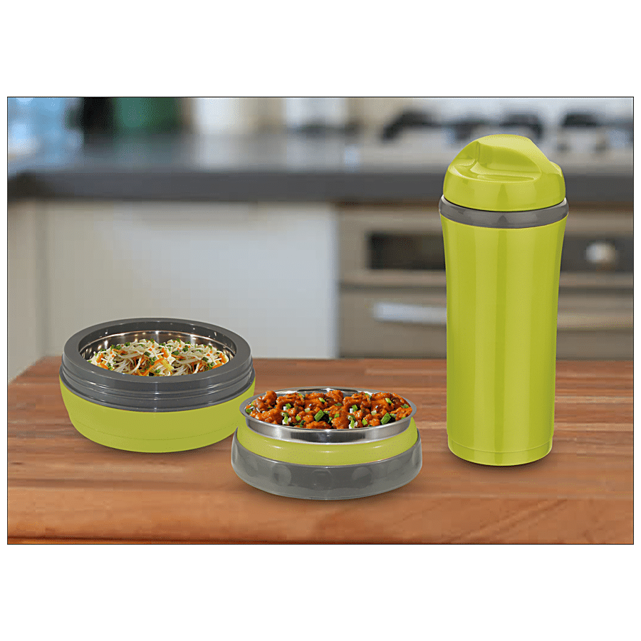 Asian Bite & Sip Flask And Lunch Box/Tiffin Box - Green Colour