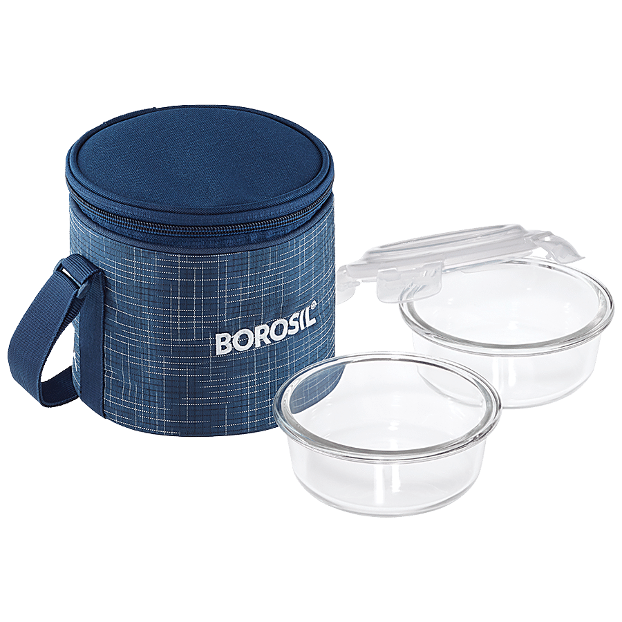 Borosil Indigo Vertical Glass Lunch/Tiffin Box - Microwave Safe