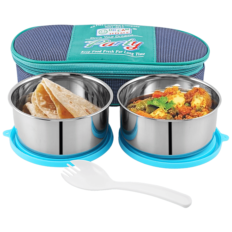 Dream Home Stainless Steel Lunch Box - Plastic Lid & Spoon