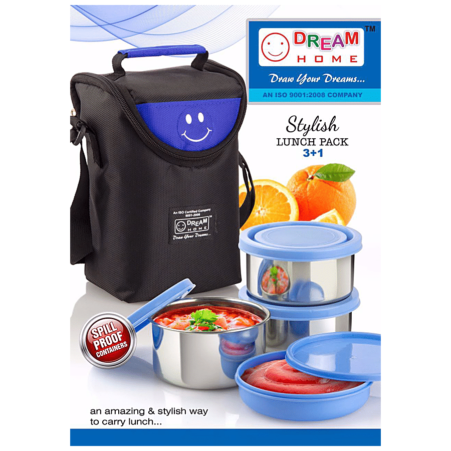 Dream Home Stainless Steel Lunch Box - Plastic Lid & Spoon