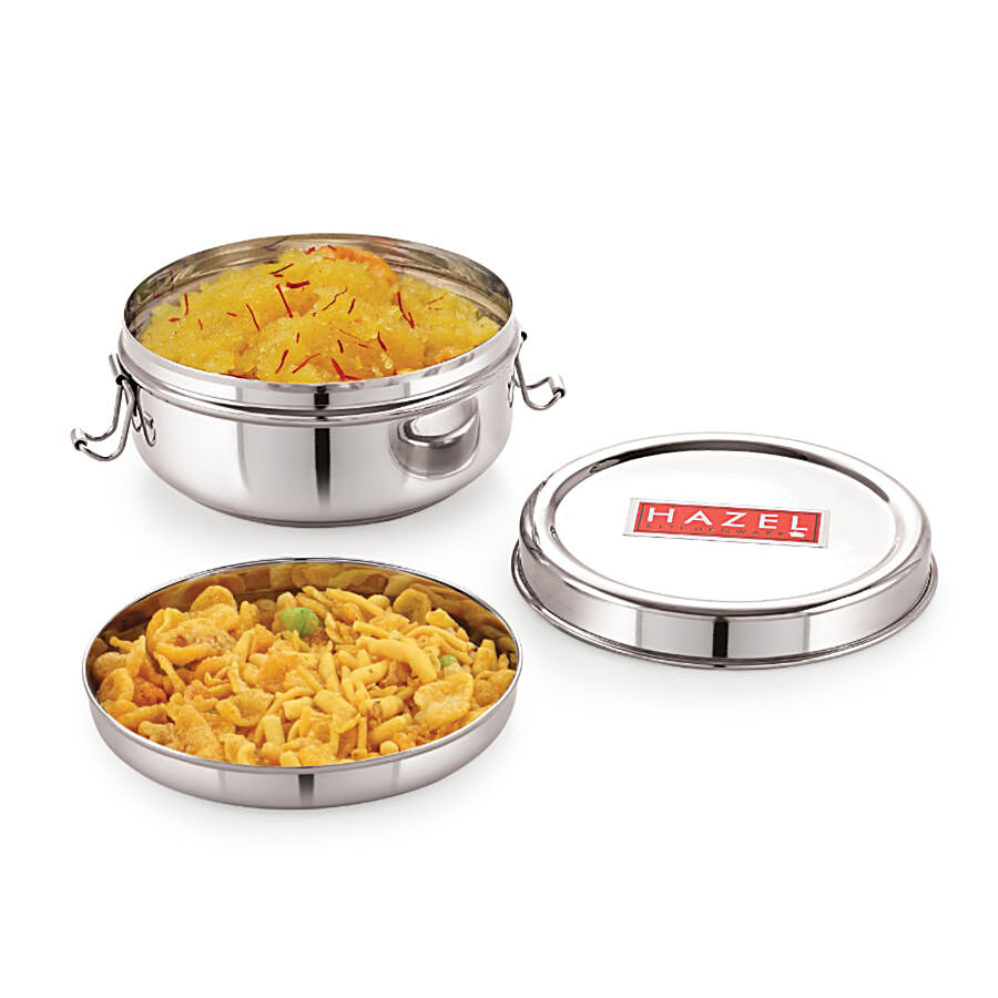 HAZEL Stainless Steel Tiffin/Lunch Container With Locking Clip - Traditional Design