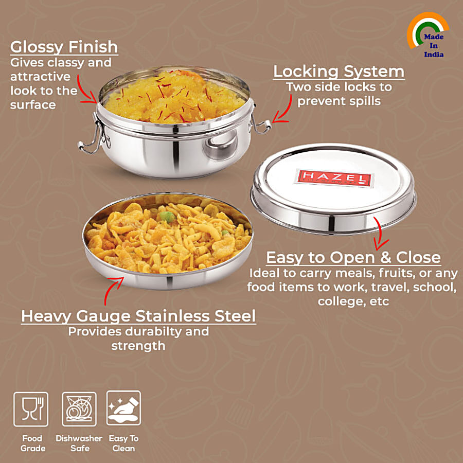 HAZEL Stainless Steel Traditional Design Lunch/Tiffin Container - With Locking Clip