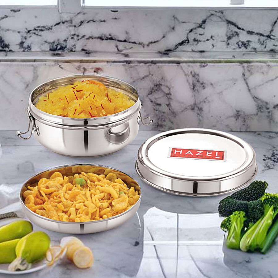 HAZEL Stainless Steel Traditional Design Lunch/Tiffin Container - With Locking Clip