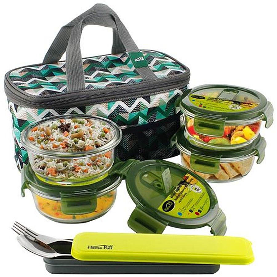 Home Puff Borosilicate Glass Lunch Box/Tiffin Box - Premium