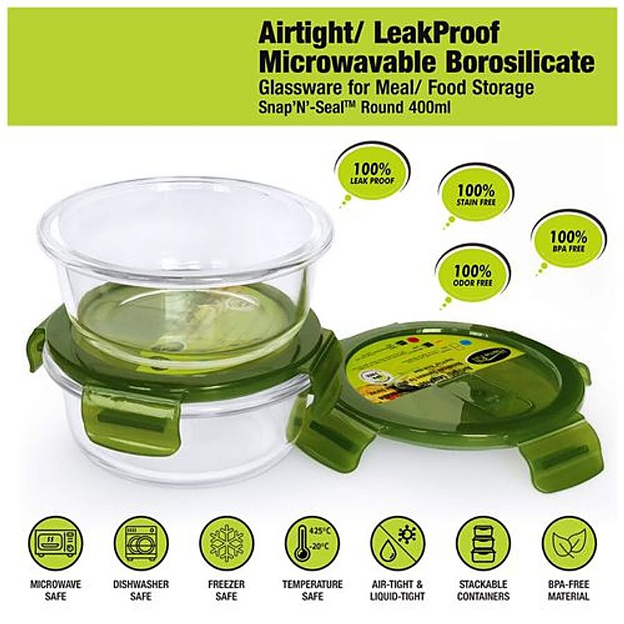 Home Puff Glass Borosilicate Lunch Box / Tiffin Box - Round Microwavable