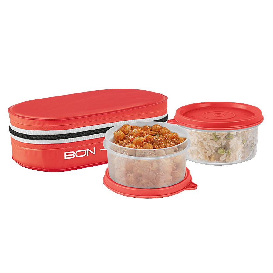 Milton Bon Plastic Lunch/Tiffin Box With Containers & Cover - Red