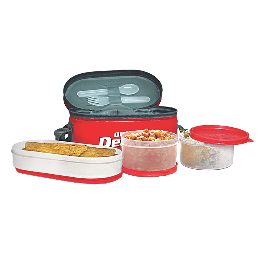 Milton Double Decker Plastic Lunch/Tiffin Box With Containers & Cover - Red