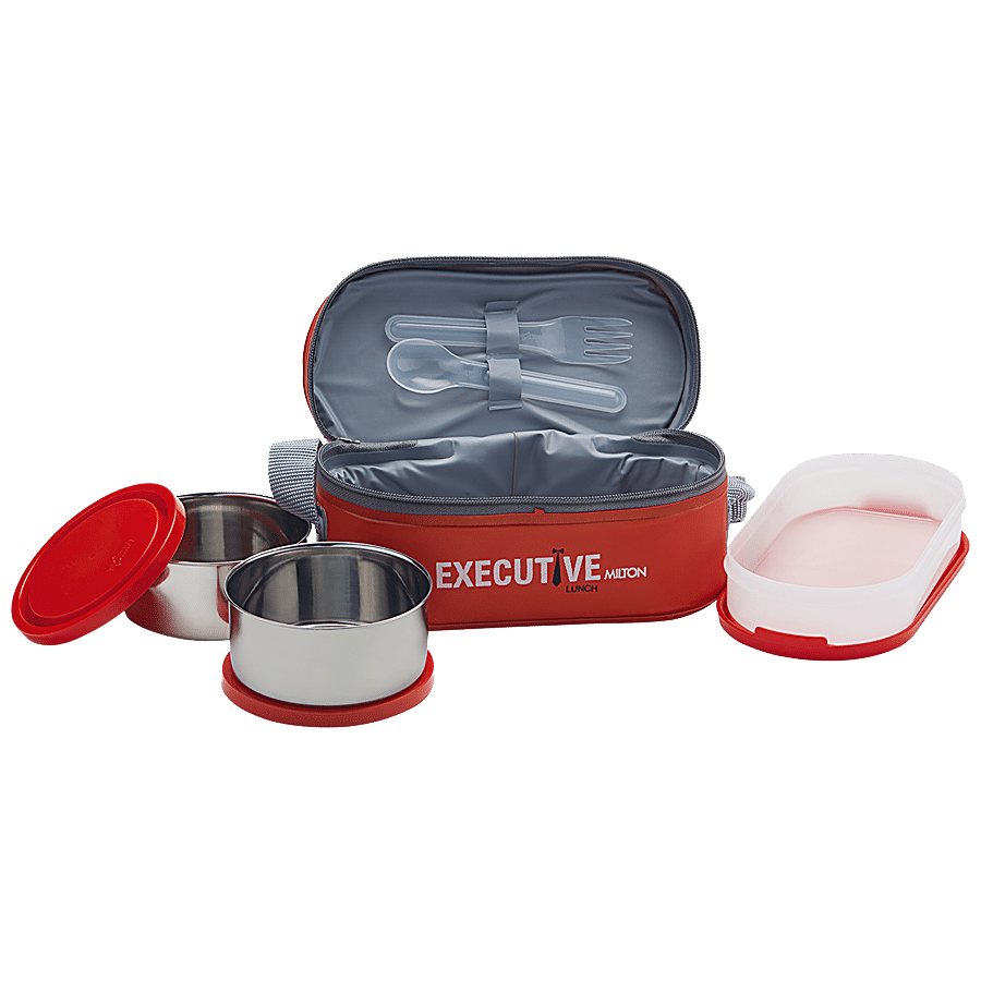 Milton Executive Stainless Steel Lunch/Tiffin Box With Containers & Cover - Red