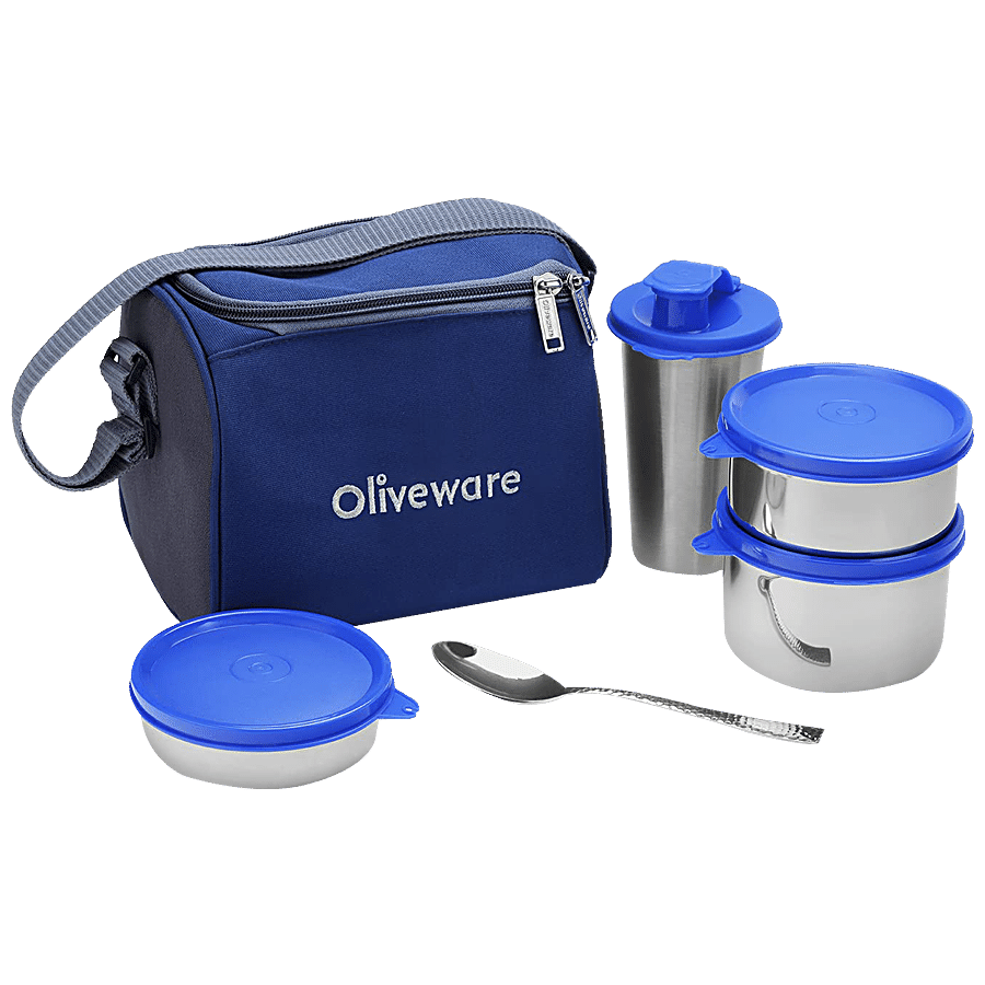 Oliveware Milano Lunch Containers With Steel Spoon & Bag Dist - Air-Tight