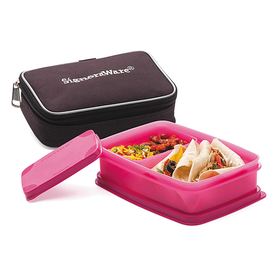 Signoraware Compact Small Lunch Box With Bag - Pink