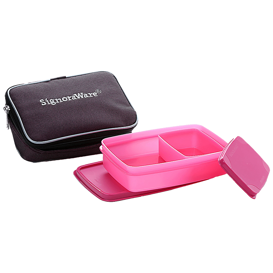 Signoraware Compact Small Lunch Box With Bag - Pink