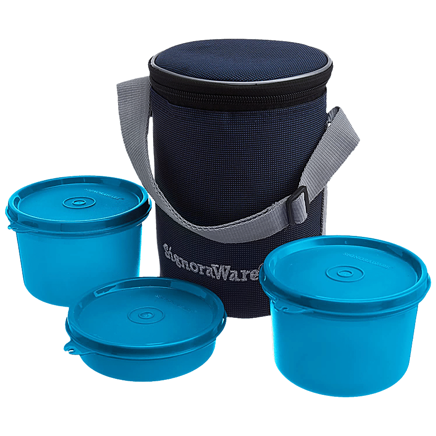 Signoraware Executive Medium Plastic Lunch Box With Bag - Blue