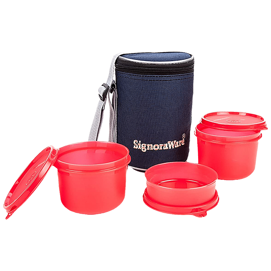 Signoraware Executive Medium Plastic Lunch Box With Bag - Red