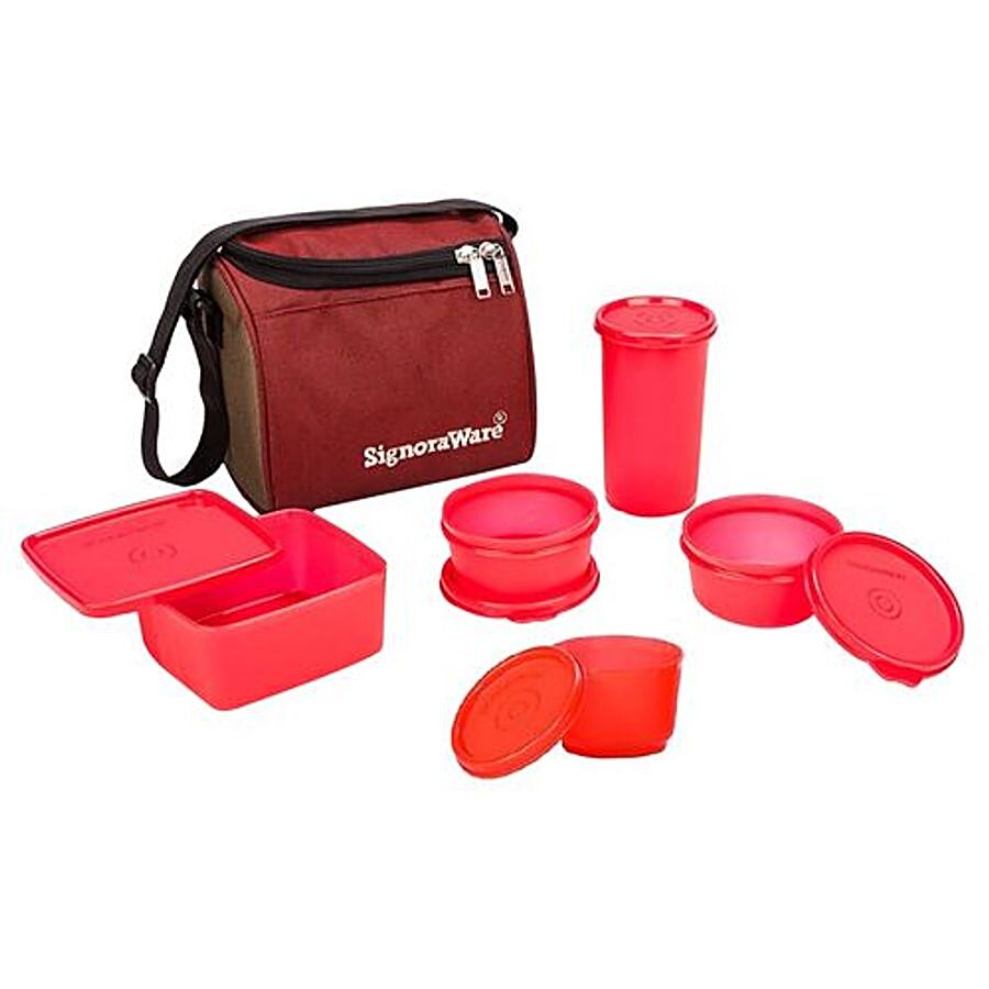 Signoraware Plastic Lunch Box Set With Bag - Pink