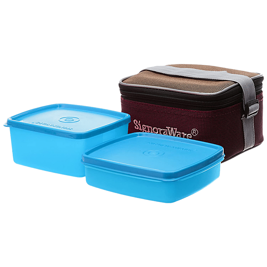 Signoraware Quick Carry Plastic Lunch Box With Bag - Blue