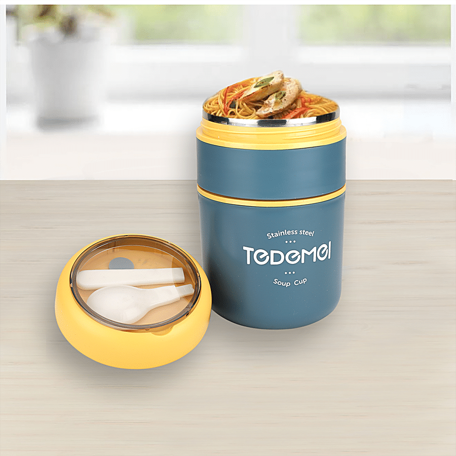 Tedemei Lunch Box 2 Compartment Round - Yellow & Blue Colour