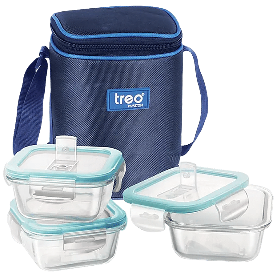 Treo Lunch Box - All Fresh Square Glass Tiffin Containers With Jacket