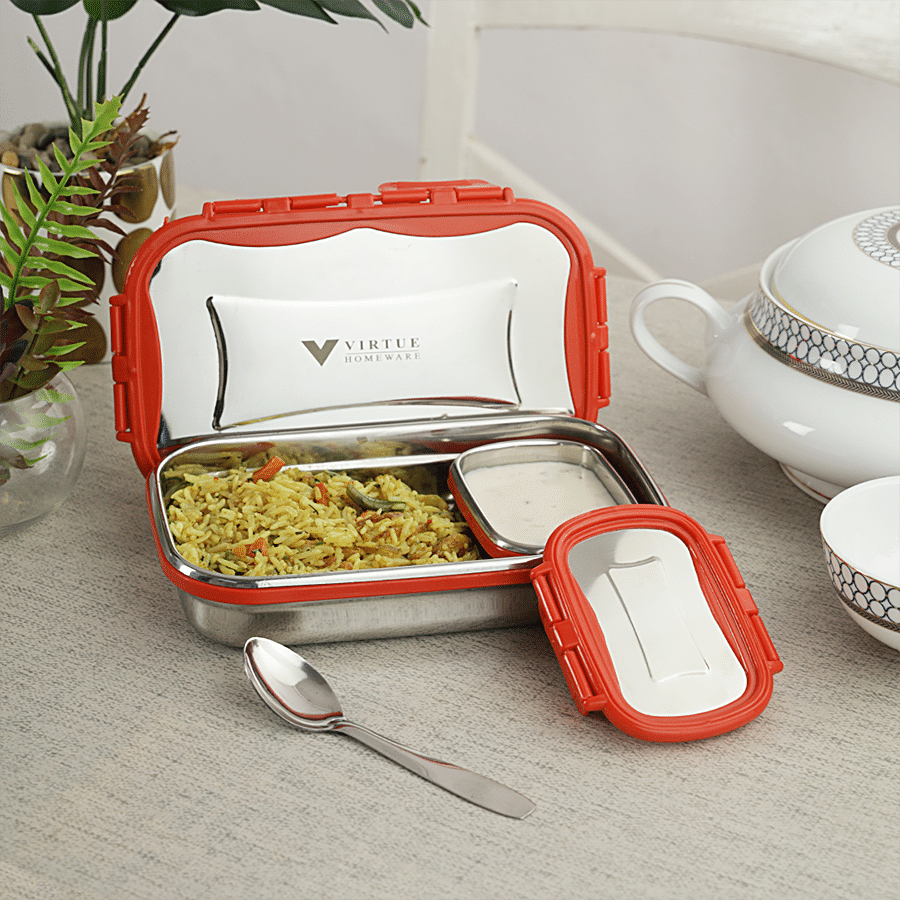 Virtue Signature Stainless Steel Lunch Box Big With Spoon - Red