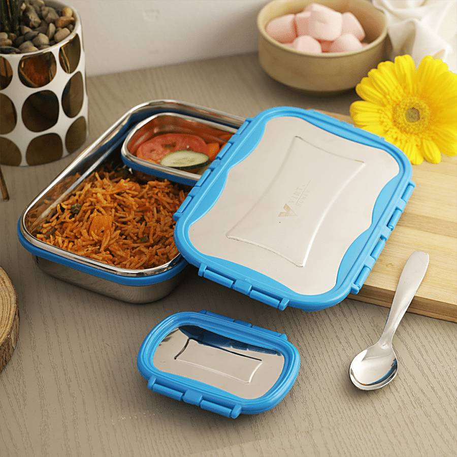 Virtue Signature Stainless Steel Lunch Box Jumbo With Spoon - Blue