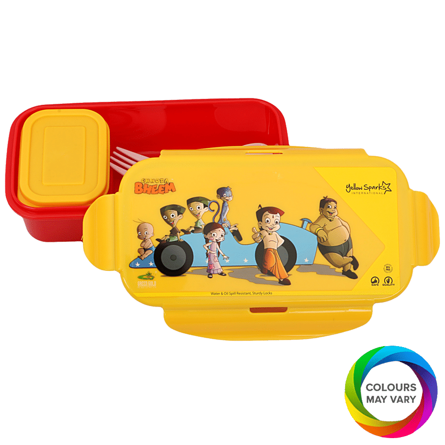 Yellow Spark Chota Bheem Frankie Style Long Plastic Lunch Box - With Container