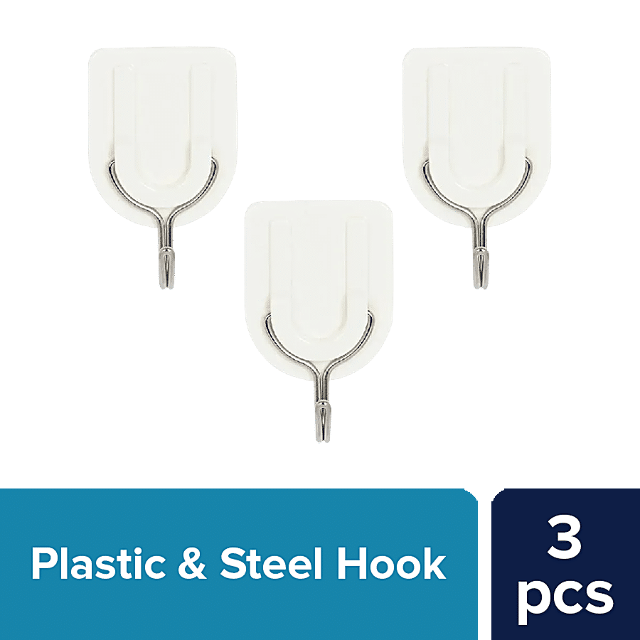 bb home Plastic & Stainless Steel Classic Adhesive Hook Set - Strong Grip