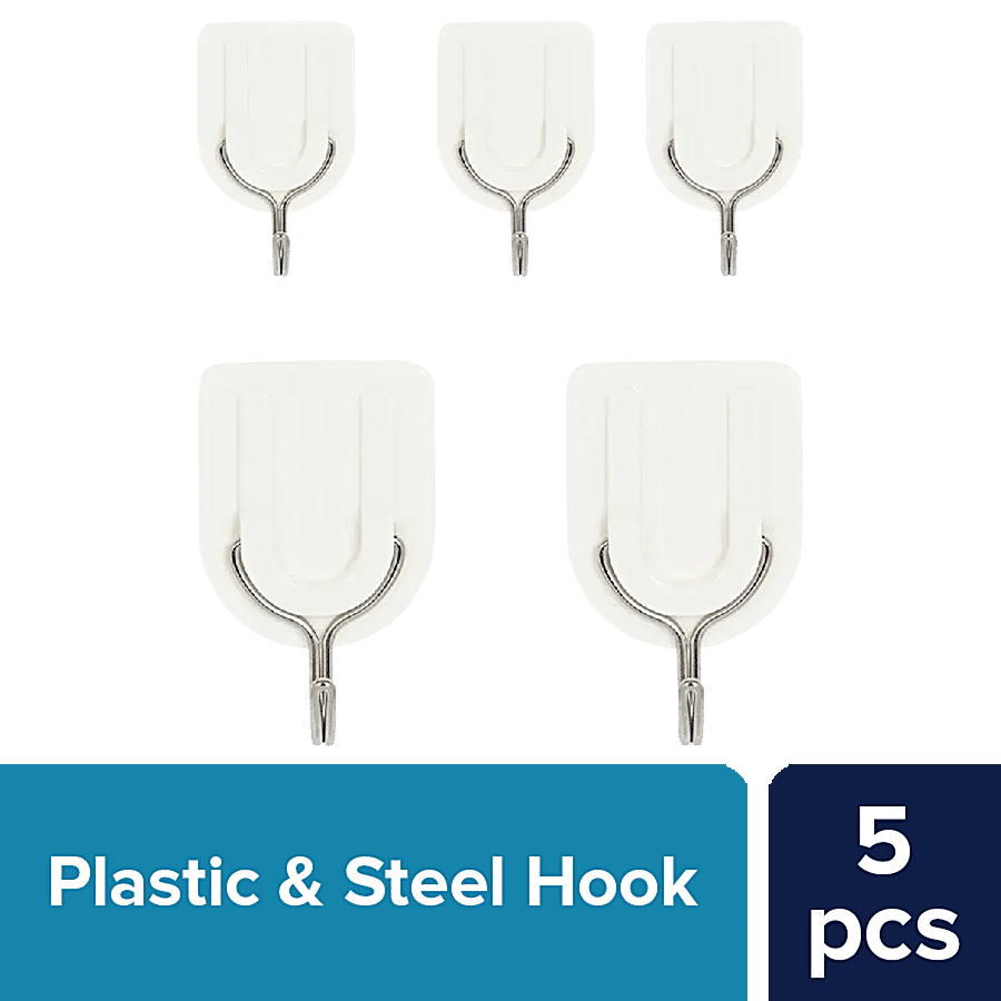 bb home Plastic & Stainless Steel Classic Adhesive Hook Set - Strong Grip