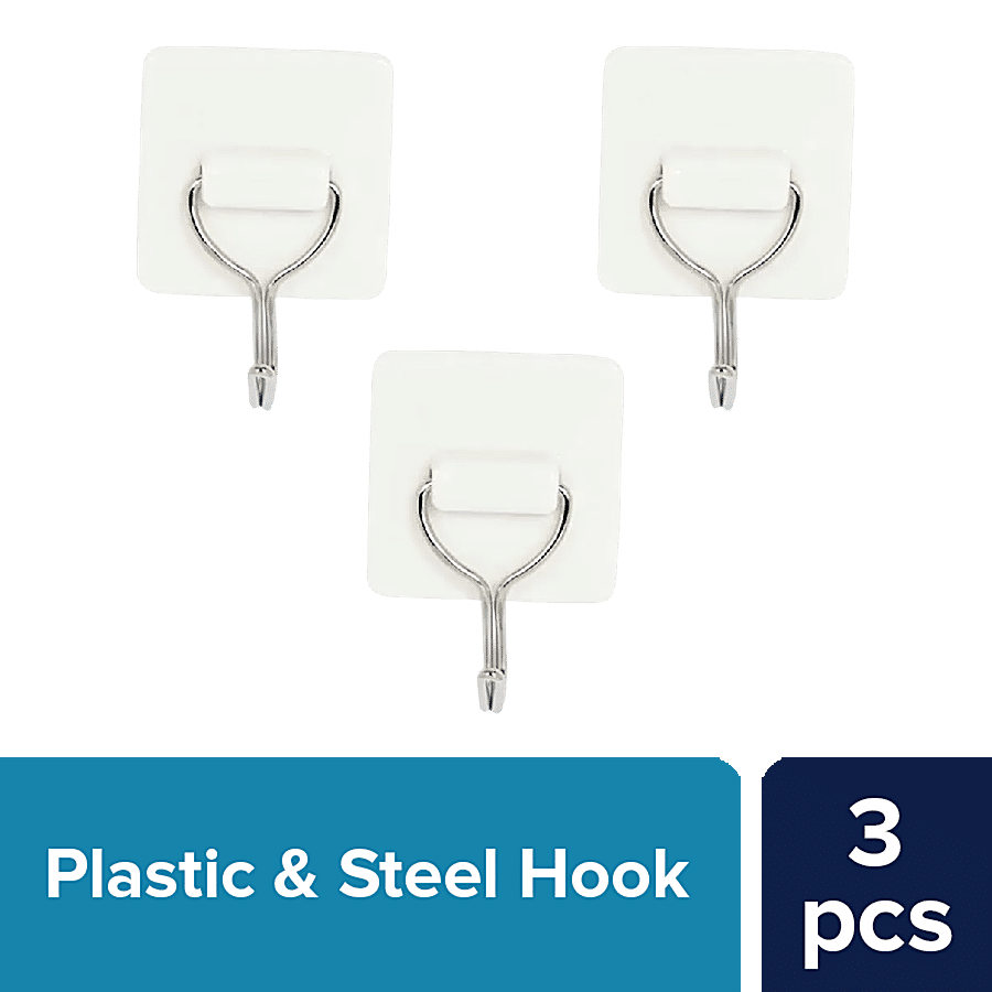 bb home Plastic & Stainless Steel Square Adhesive Hook Set - Strong Grip