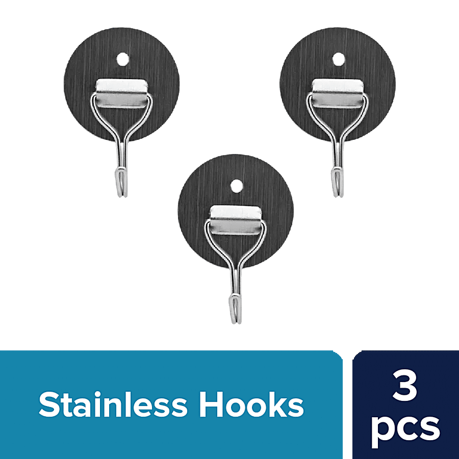 bb home Stainless Steel Round Adhesive Hook Set - Strong Grip