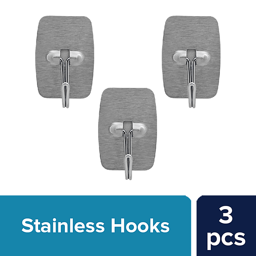 bb home Stainless Steel Square Adhesive Hook Set - Strong Grip