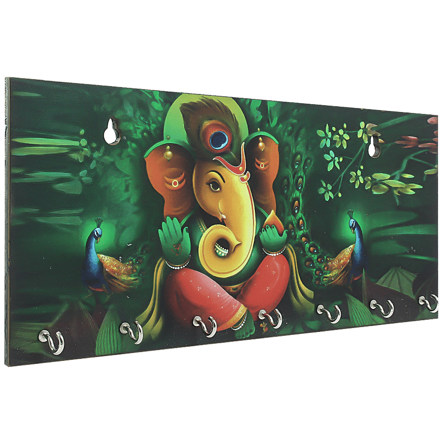 eCraftIndia Lord Ganesha Theme Wooden Key Holder With 7 Hooks