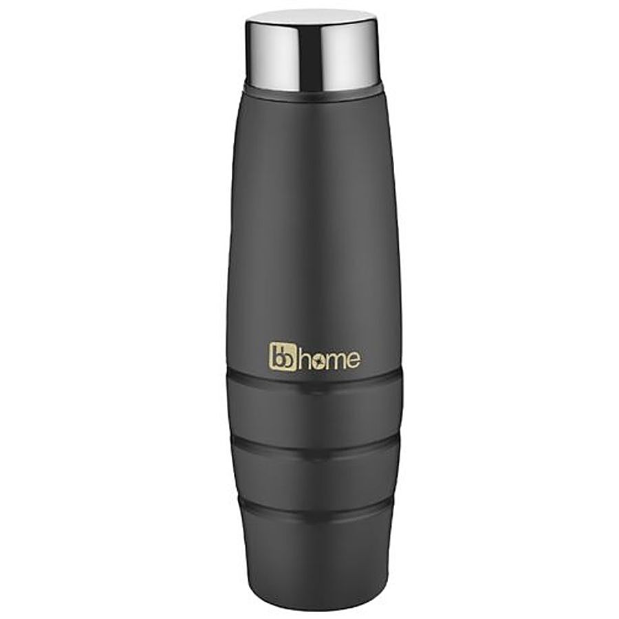 BB Home Aqua Stainless Steel Water Bottle With Steel Cap - Black