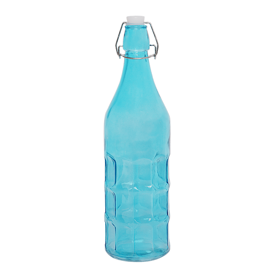 BB Home Glass Water Bottle With Round Base - Blue