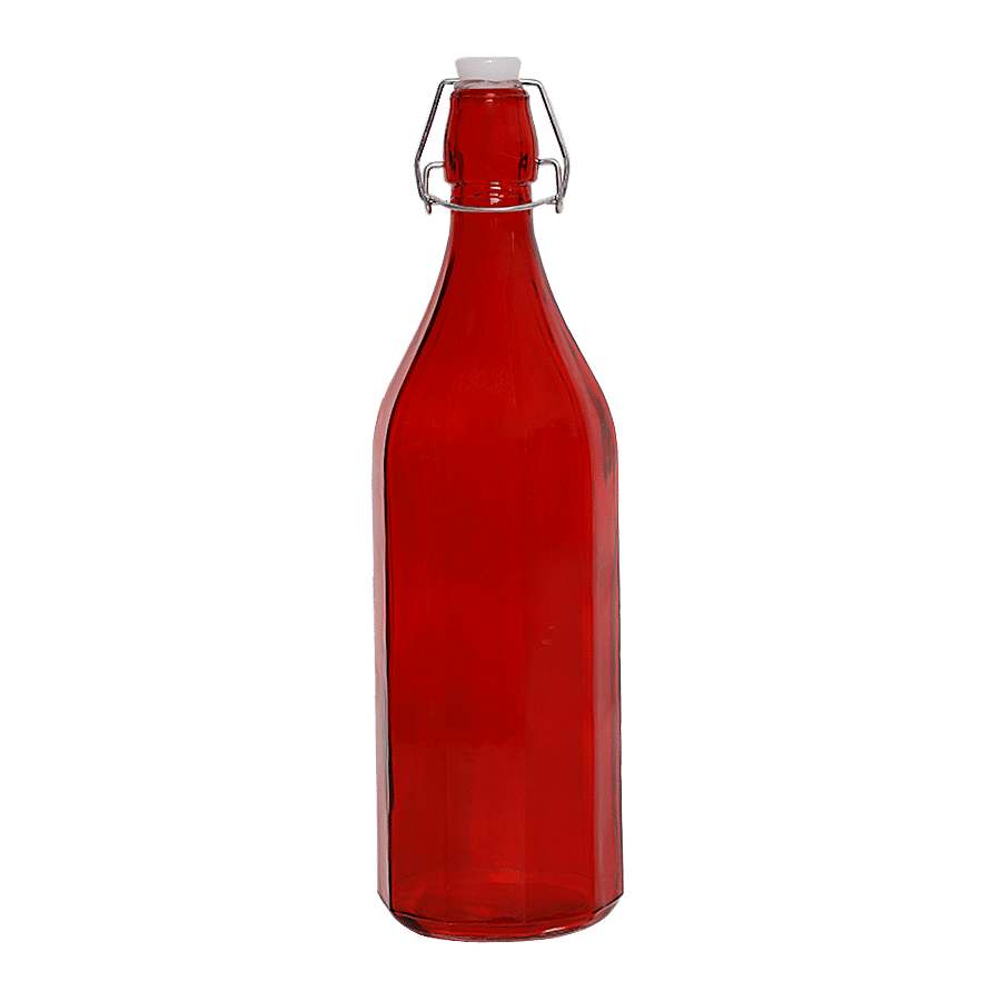 BB Home Glass Water Bottle With Round Base - Red