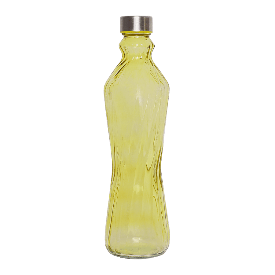 BB Home Glass Water Bottle With Round Base - Yellow