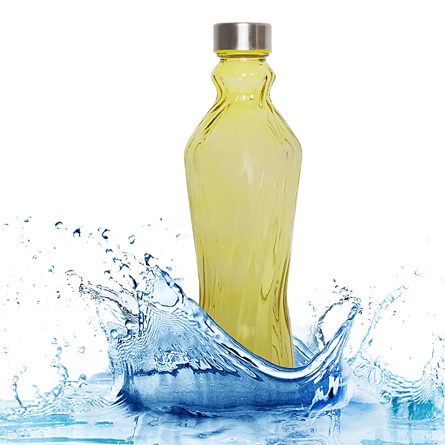 BB Home Glass Water Bottle With Round Base - Yellow