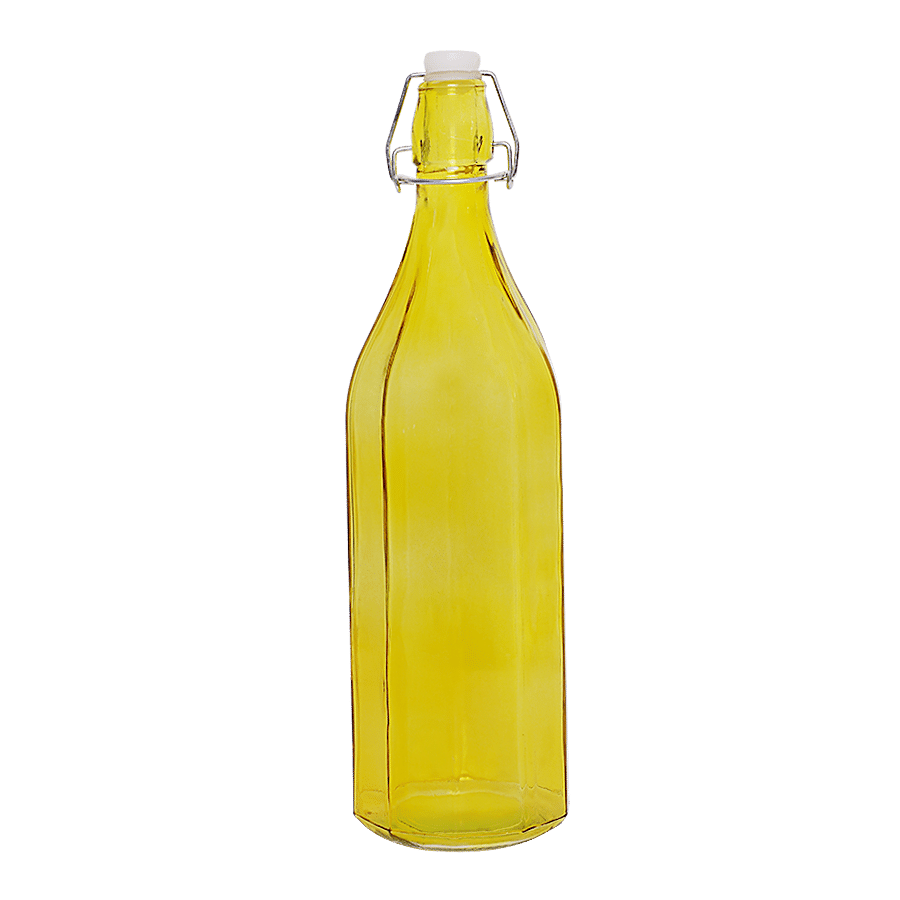 BB Home Glass Water Bottle With Round Base - Yellow