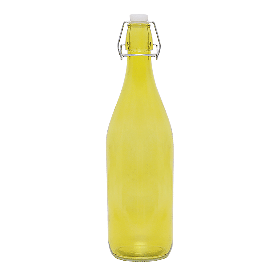 BB Home Glass Water Bottle With Round Base - Yellow