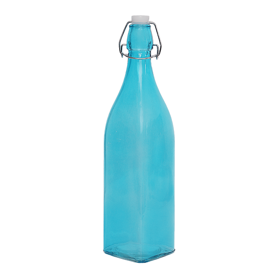 BB Home Glass Water Bottle With Square Base - Blue