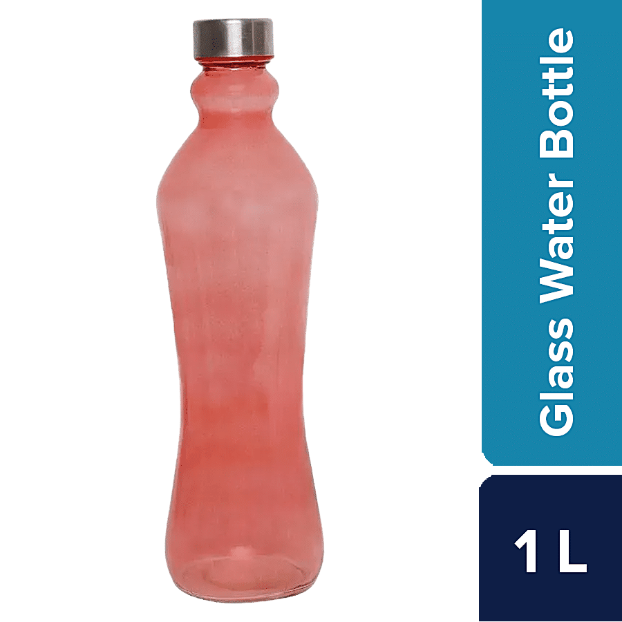 BB Home Glass Water Bottle with Round Base - Red