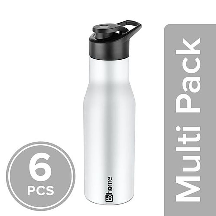 BB Home Puro Stainless Steel Bottle With Sipper Cap - White Matt Finish