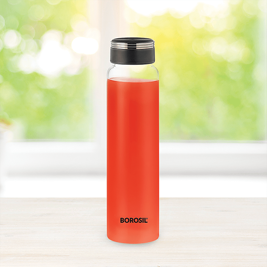 Borosil Crysto Deco icate Glass Water Bottle with Black Lid