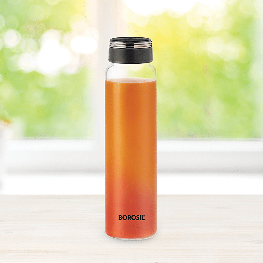 Borosil Crysto Deco icate Glass Water Bottle with Black Lid