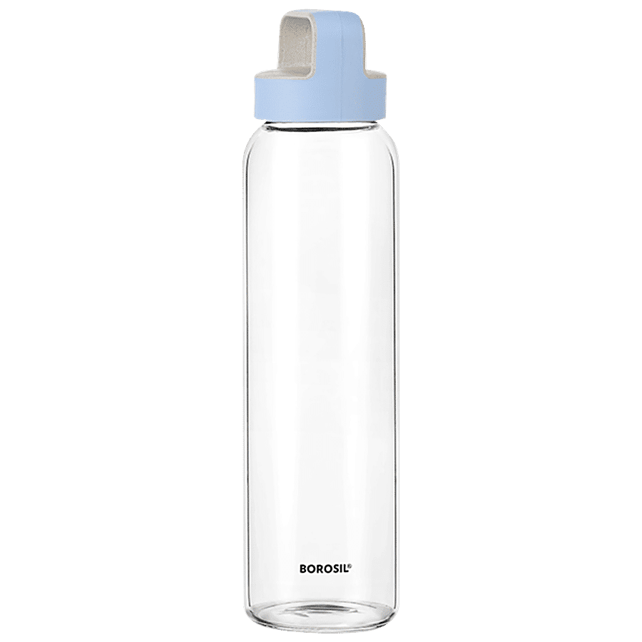 Borosil Neo Glass Bottle - Husk Blue Lid