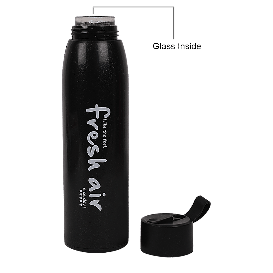 DP Borosilicate Glass Water Bottle With Plastic Outer - Black