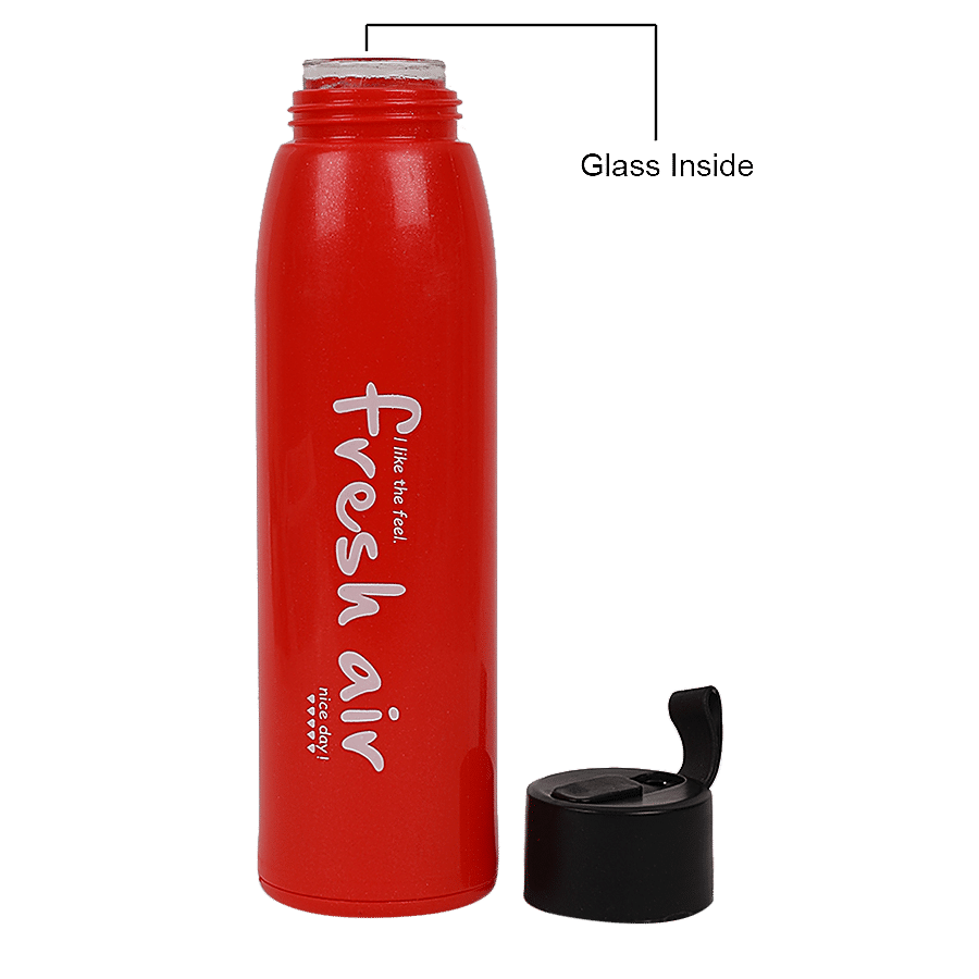 DP Borosilicate Glass Water Bottle With Plastic Outer - Red