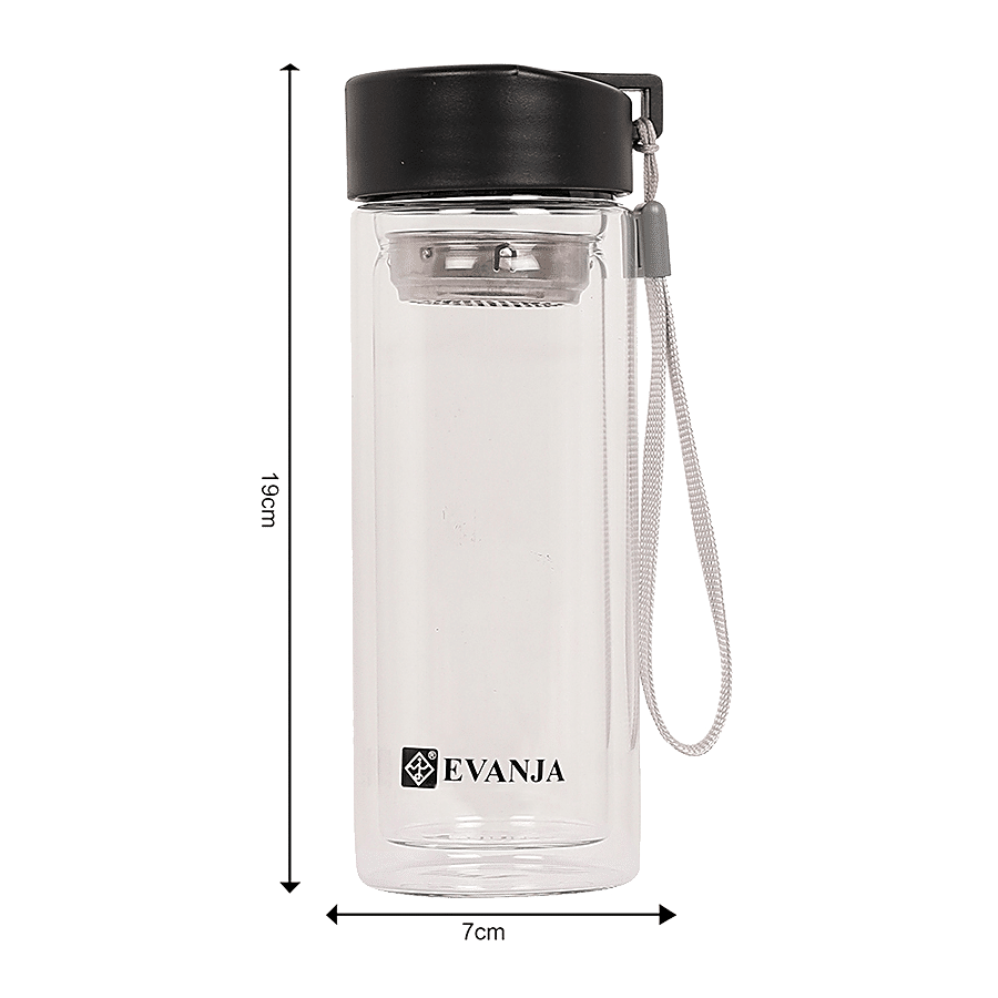 DP Double Walled Glass Water Bottle With Black Cap - BB1241Blk