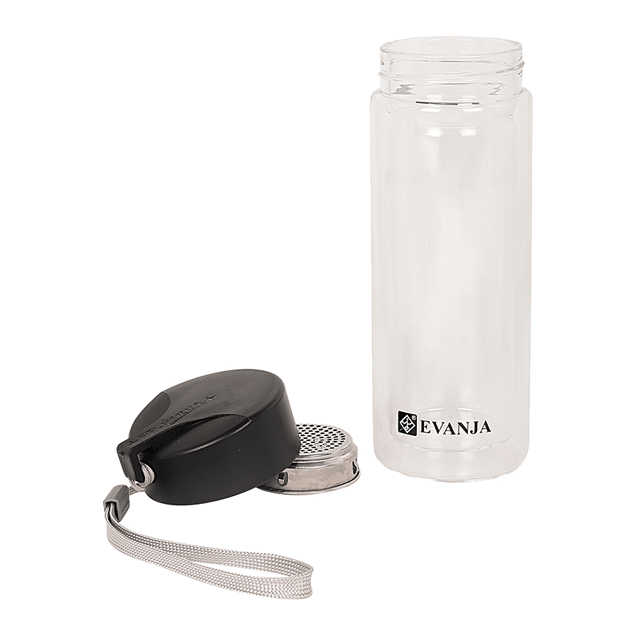 DP Double Walled Glass Water Bottle With Black Cap - BB1241Blk