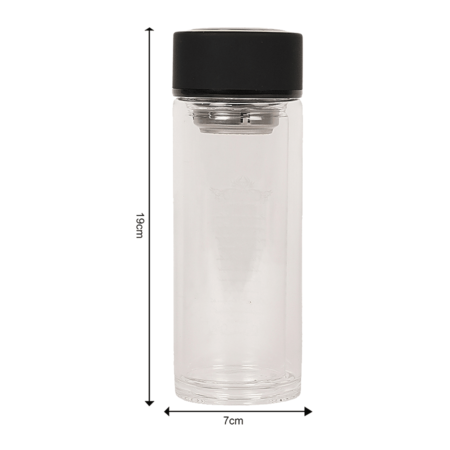 DP Double Walled Glass Water Bottle With Black Cap - BB1243BLK