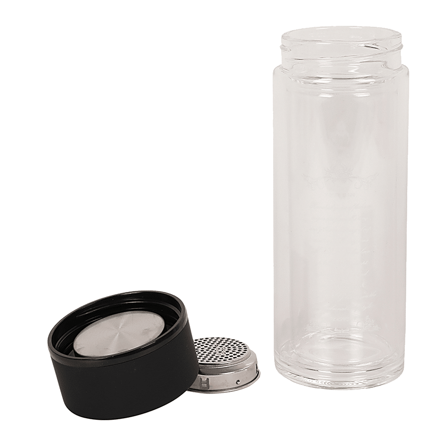 DP Double Walled Glass Water Bottle With Black Cap - BB1243BLK