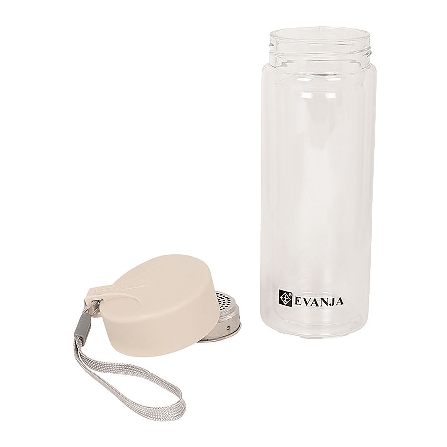 DP Double Walled Glass Water Bottle With Cream Cap - BB1241CRM